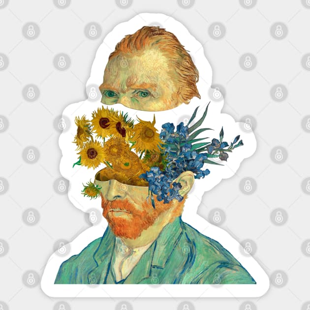 Van Gogh surreal Head, History Painting, Sunflowers Art, Irises Art, Sticker by ArtOfSilentium